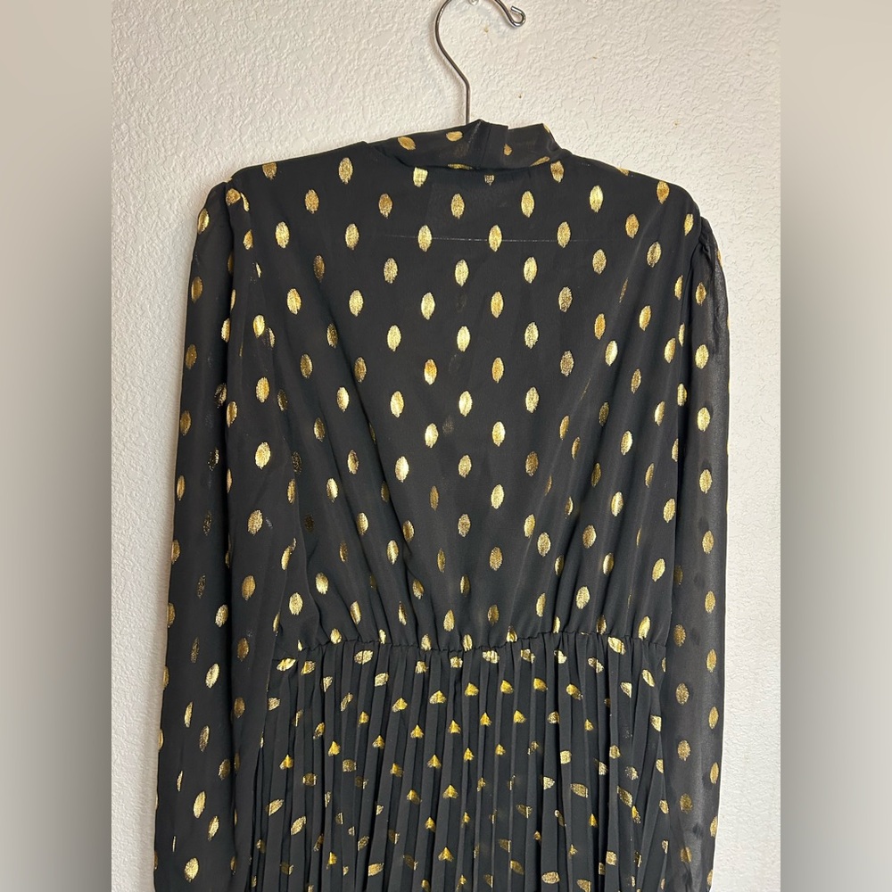 Commense Black and Gold Polka Dot Long Sleeve Midi Dress with Bow - Picture 5 of 12
